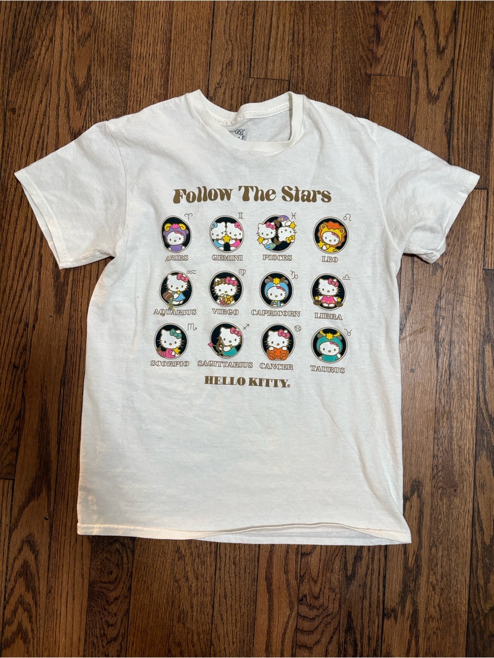 Hello Kitty White Zodiac Graphic Tee with Colorful Icons